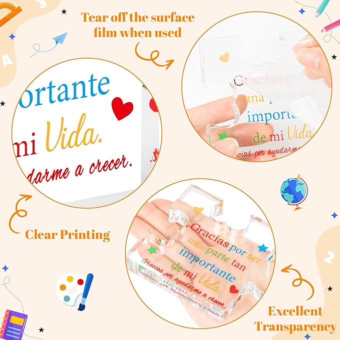 Yopyame Spanish Teacher Appreciation Gifts - Regalos para Maestra Acrylic Gift Thank You Teachers Engraved Acrylic Puzzle Plaque End of Year Graduation Christmas Birthday Thanksgiving Gift for Teacher