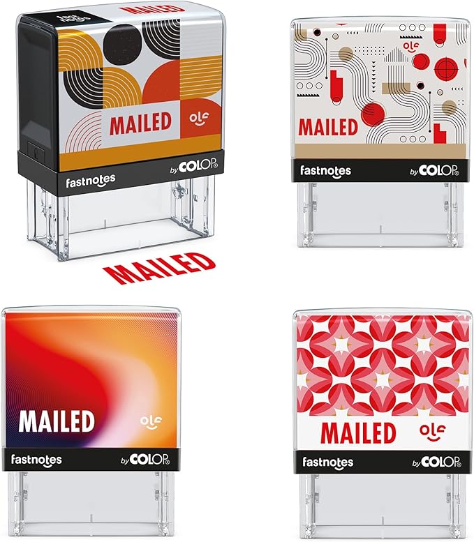 Fastnotes MAILED Self-Inking Rubber Stamp by COLOP - Great for Office Documents, Notary, Warehouse, Accounting Paperwork, Business, and Legal Documentation - Red Ink (MAILED- Red)