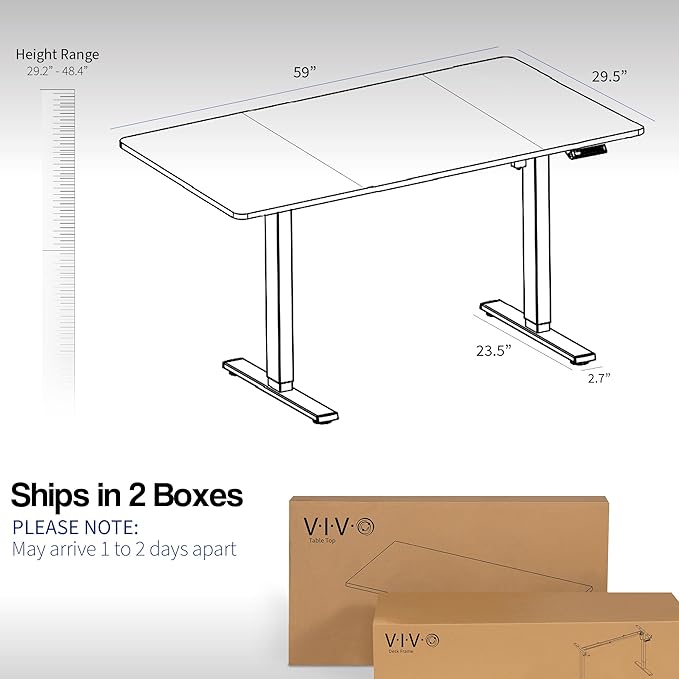 VIVO Electric 60 x 30 in Standing Desk, Memory Height Adjustment, 1B Series, Black Top White Frame, DESK-KIT-1W6B-30