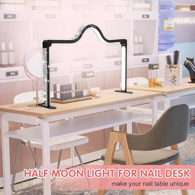 Half Moon Foldable LED Nail Tech Lamp for Desk, 35inch Adjustable 3000K-6000K Dimmable Manicure Table Lamp with Phone Holder (White)