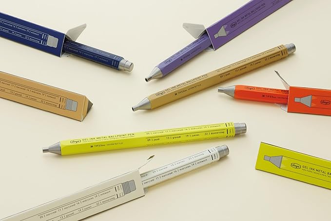 MARK'STYLE days, Gel Ink Metal Ballpoint Pen - 0.5mm Retractable Black Ink, Retro styling Light Weigh Pen, Made in Japan- Perfect for School, Office, and Journaling (Blue)