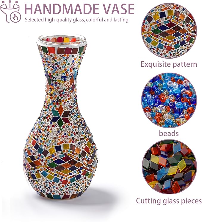 Turkish Moroccan Style Mosaic Table Lamp with USB Power - Colorful Glass Vase Light for Living Room or Bedroom Decor