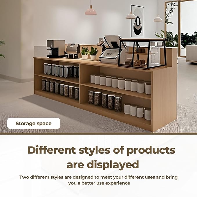 Modern Reception Desk Front Desk with LED Strip Lighting, Lockable Drawers, and Versatile Storage for Office, Checkout (White + Black Maple/Storage Type, 70.87" L*23.62" W*39.37" H)