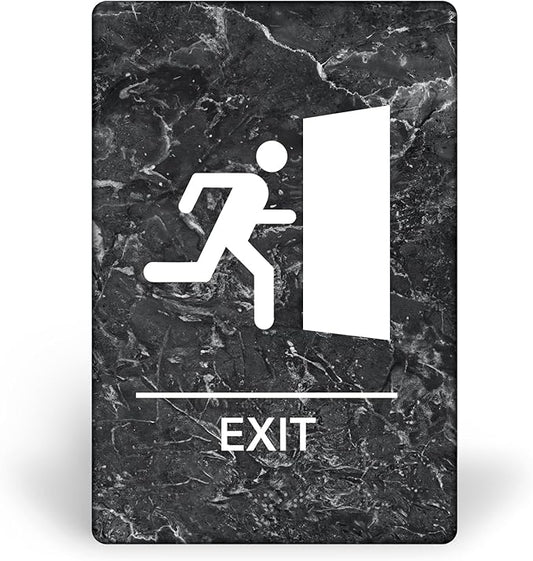 Promot Exit Sign – ADA Braille Exit Sign for Business, Self-Adhesive, 9" x 6", Commercial Door Signage, Office Wall Decor - Marble Charcoal