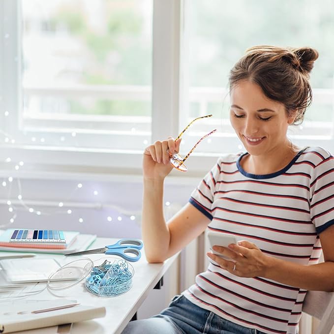 OfficeMate Stapler & Tape Dispenser Set - Blue Desk Accessory Kit, Gift for Students, Women, Coworkers, Boss Lady, Office Clerks