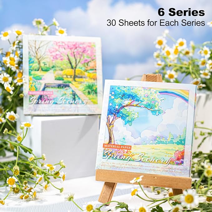 Spring Scenery Scrapbook Paper Set, 180 PCS Landscape Craft Paper Kit for Journaling, Scrapbooking, DIY Crafts, and Art Supplies