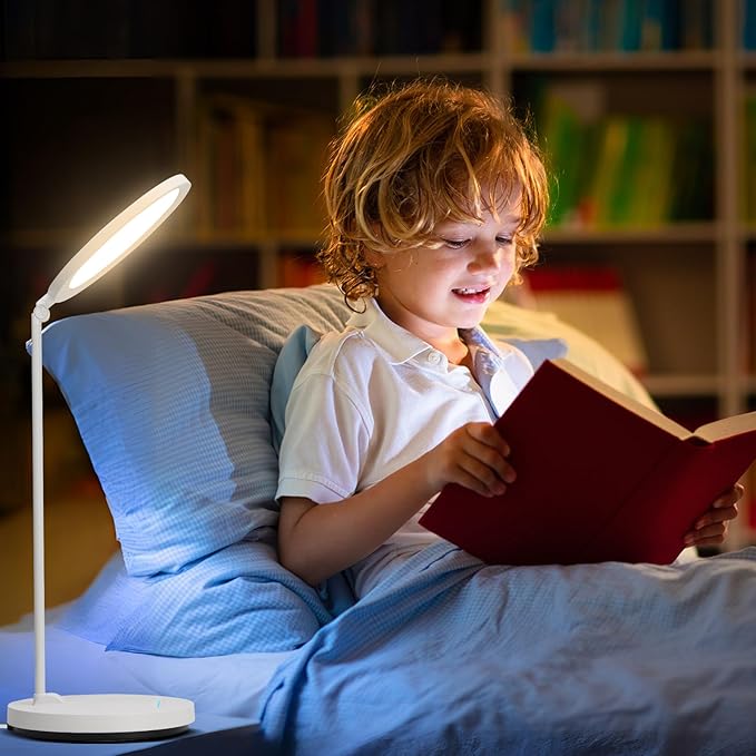 LED Desk Lamp With Swing Arm and Flexible Neck - 3CCT Table Lamp for Home, Office, College Dorm - Tall Lamp With Shade for Children Reading, Study - Eye-Care Touch Control