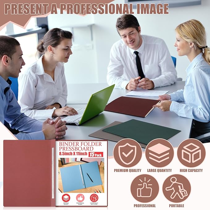 Zhanmai 15 Packs 8.5'' x 11'' Pressboard Report Covers, Metal Prong Fastener with Compressor, Letter Size 3'' Capacity Presentation Report Folder to Neatly Bind Reports, Proposals, Documents (Morandi)