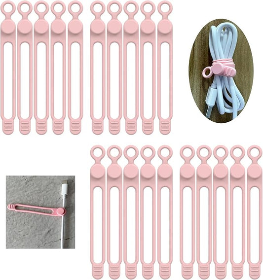 [20Park]UMUST Silicone Cable Ties, Reusable Cable Management Organizer,Cable Straps,Cord Ties,Multipurpose Elastic Cord Organizer for Bundling and Fastening Cable Cords Wires(pink)
