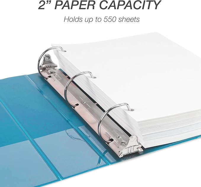 Samsill Durable 2 Inch Binder, Made in The USA, D Ring Binder, Customizable Clear View Cover, Sky Blue, Holds 475 Pages