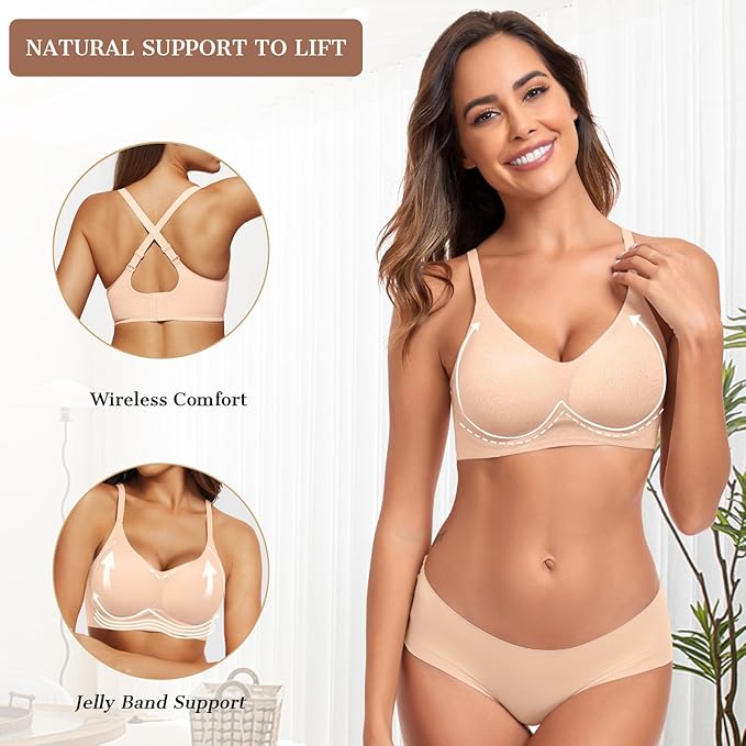 OEAK Womens Wireless Bras Comfortable Push Up Bra No Underwire Bra Full Support Lift Bralette Everyday Seamless Tshirt Bras