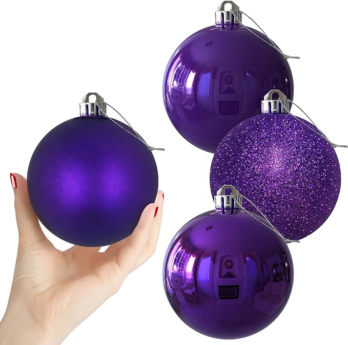 Purple 4.0" Large Christmas Balls - Christmas Tree Decoration Ornaments Shatterproof Hanging Balls for Birthday Halloween Holiday Wedding Decorations Set of 4pcs
