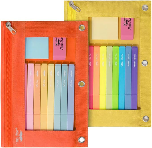 Mr. Pen- Pencil Pouch for 3 Ring Binder, 2 Pack, Yellow and Orange, 3 Ring Binder Pencil Pouch