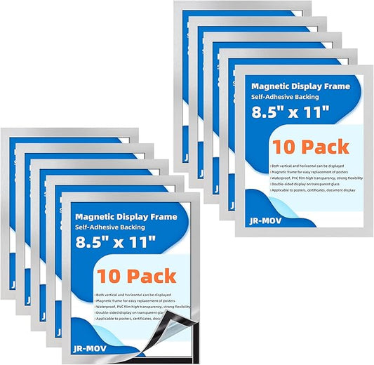 Magnetic Sign Holder 8.5 x 11-10 Pack Double Sided Magnetic Picture Frames for Wall Window Display Frame Paper Poster Document Holder Reusable Adhesive Frames for Refrigerator Glass Door