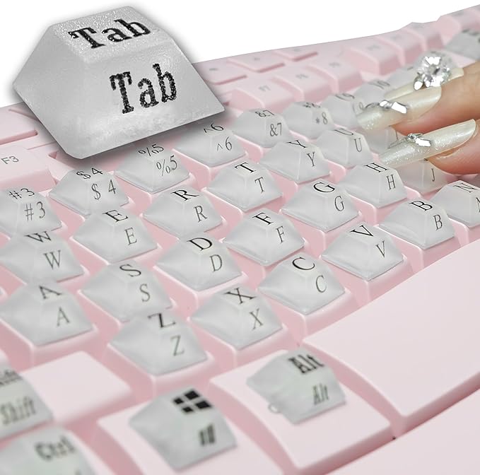 80 Pcs PC Keyboard Stickers for Long Nails Typing and Gaming, Anti-Damage Symbolic and Alphanumeric Keys for Nail-Art (Translucent)