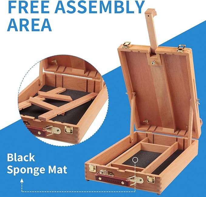 Falling in Art Wooden Tabletop Easel, Solid Wood Sketchbox Desktop Easel for Painting, Portable Art Drawing Easel for Beginners and Professionals