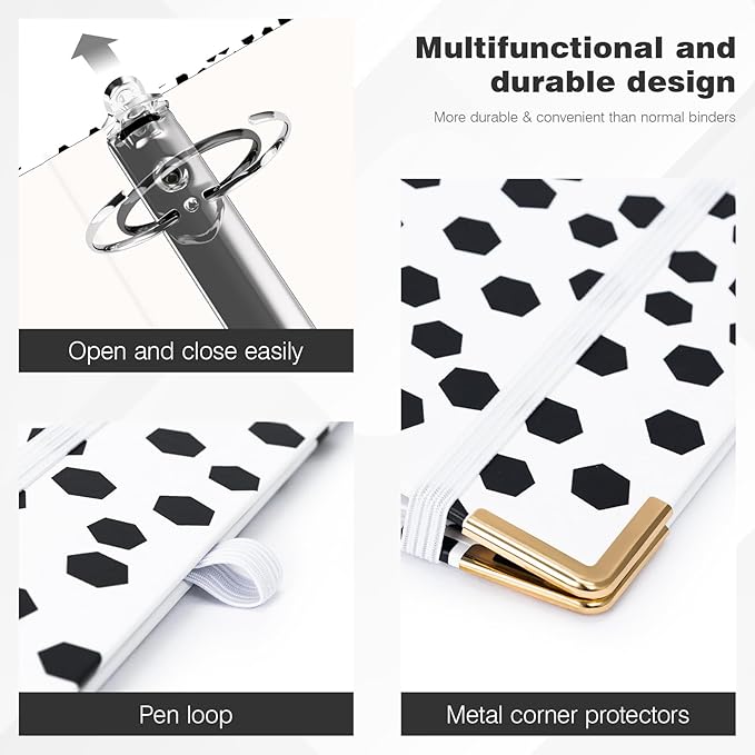 Ospelelf 3 Ring Binder, 2 Inch Letter Size (11" x 8.5") with 5 Tab Dividers, File Folder Labels and Low Profile Clipboards, Polka Dots Binder for School and Office Supplies