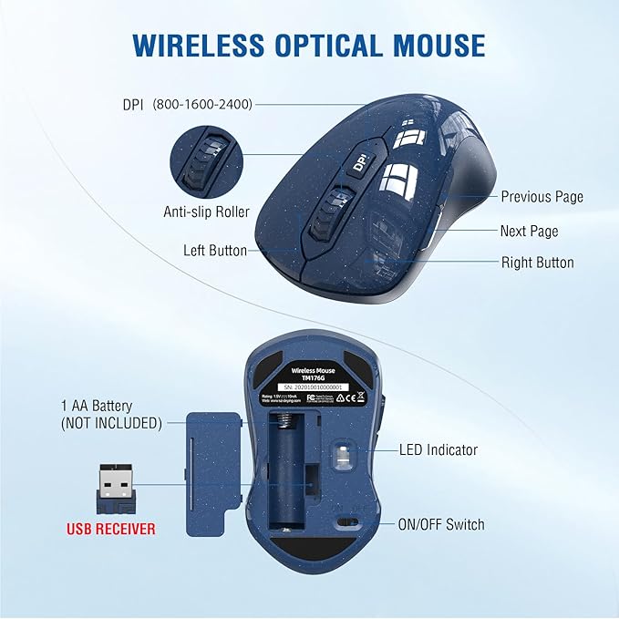 Wireless Keyboard and Mouse Combo, Full-Sized 2.4GHz Wireless Keyboard with Comfortable Palm Rest and Optical Mouse for Windows, Mac OS PC/Desktops/Computer/Laptops (Starry Blue)