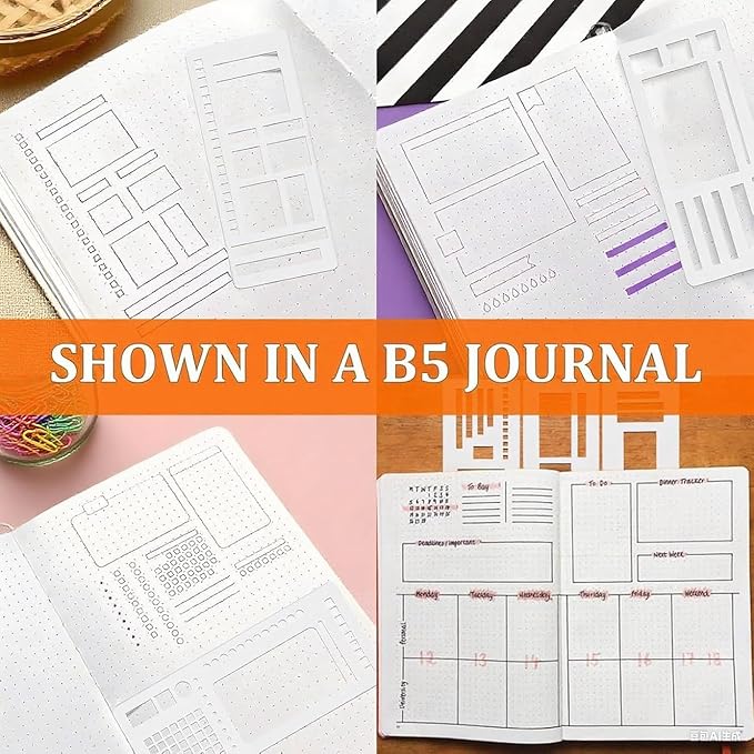 Handmade Flexible Record Template, Planner Stencil Set Compatible with Coils Discs and Rings, Flexible Drawing and Checklist Templates, Set of 3 Pack (C)