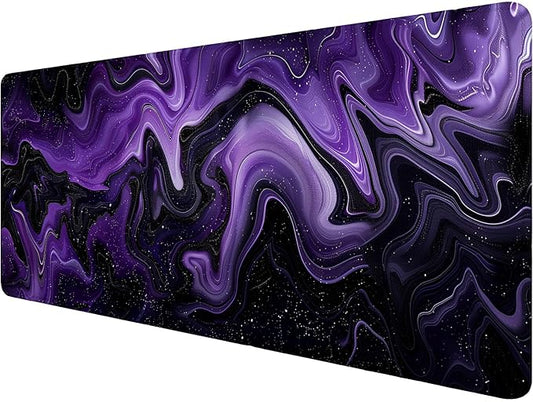 Dark Purple Ripples Desk Pad Mouse Pad Black Purple Lines Large Gaming Mouse Mat with Stitched Edges,Non-Slip Waterproof Rubber Base Mous Mat Office Computer Keyboard Laptop Home 31.5"x11.8"