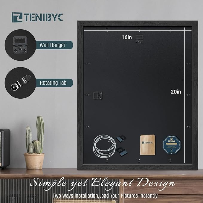 16x20 Picture Frames Set - 3 Pack - Black Solid Wood Poster Frame - Tempered Glass - Exclusive Woodgrain - Rooms, Offices, Gallery, Studio, and Hallway, Wall Display Decor