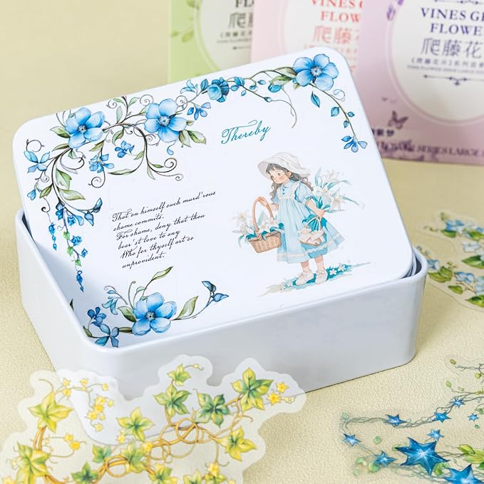 Floral Vine PET Stickers, 120 Pcs Large Botanical Ephemera for Scrapbooking, Journaling, DIY Crafting, and Art Supplies