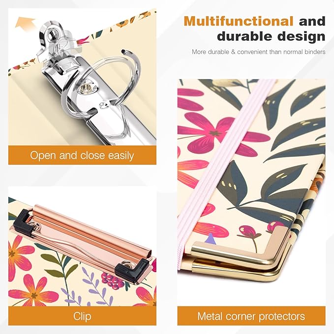 Ospelelf 3 Ring Floral Binder with Dividers, 1 inch Rings, 1.6 inch Spine, for Letter Size (11" x 8.5") Paper, Clipboard Organizer, for School and Office Supplies