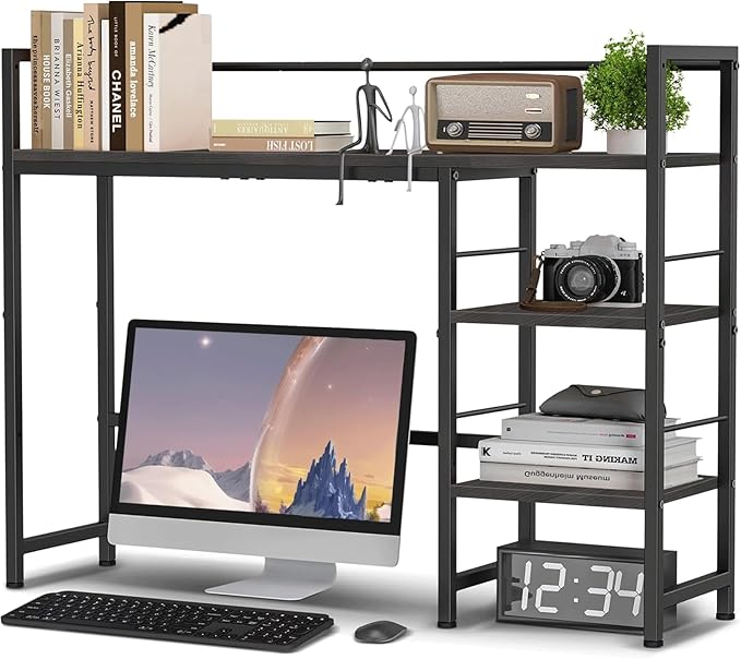 Desk Shelf, 38.5 Inch Desk Hutch for Computer Monitor, Computer Desktop Bookshelf Storage Rack Adjustable Desk Hutch Top Only, 3 Tier Desktop Organizer Shelf for Office Home Dorm, Black