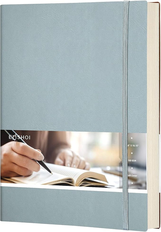 EMSHOI Notebook College Ruled - B5 Large Thick Notebook Leather Journal with Free Sticky Notes, 204 Numbered Pages,100gsm Thick Lined Paper, Softcover, 7.5"x10"-GrayBlue