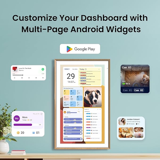 ApoloSign 21.5" Digital Calendar: Dual Mode Calendar with Google Play & Multi-calendar Sync, Electronic Planner & Chore Chart, Smart Touchscreen, Interactive Display for Family Schedules (Teak Wood, 21.5-inch)