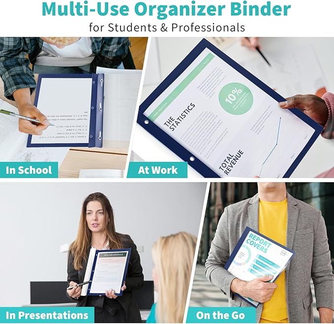 Binditek 30 Pack Clear Front Report Covers with 3 Prongs, 100-Sheet Capacity, Heavy-Duty Plastic Report Folder with Navy Back Covers, 3 Metal Prongs Fasteners, for Letter Size, Office Supplies