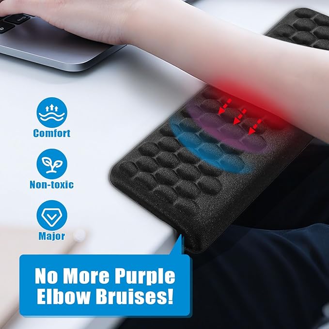 L-Shaped Desk Elbow Pads (2-Pack) - Adjustable Spacing Memory Foam Desk Edge Cushion for Forearm & Wrist Support, Ergonomic Desk Arm Rest for Office, Gaming & Home