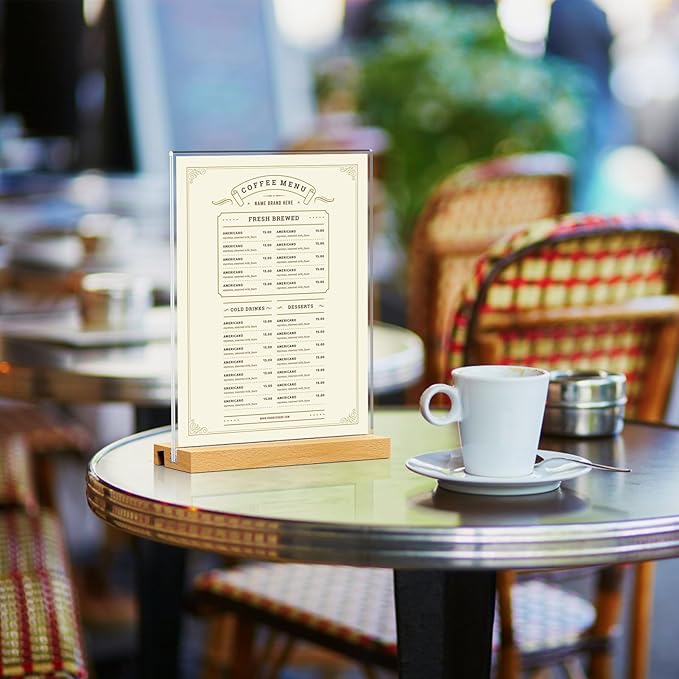 MaxGear L/T Shape Acrylic Sign Holder, 8.5 X 11 Clear Table Display Stand with Wooden Base, Flyer Menu Holder Photo Frames Paper Stand for Office, Wedding, Restaurants, Hotels 3 Pack