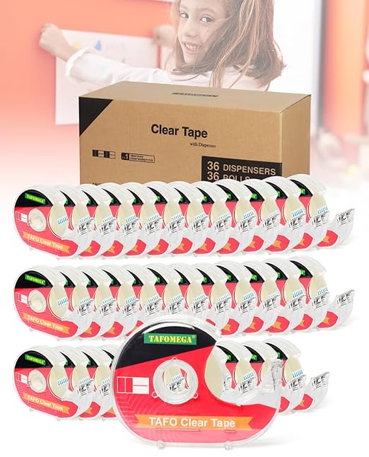 Clear Tape for Wrapping,Repairing and Adhesiving Smooth Cut Transparent Tape with Dispenser for Office & School Project 0.7 X 1000 Inch,36 Pack