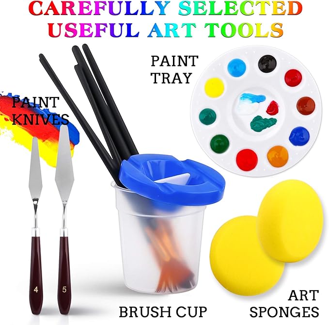 ESRICH Acrylic Paint Set,46 Piece Professional Painting Supplies with Paint Brushes, Acrylic Paints, Easel, Canvases, Palette, Paint Knives, Brush Cup and Art Sponges for Hobbyists and Beginners