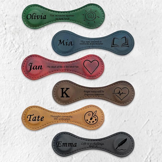 Personalized Leather Magnetic Bookmarks - Custom Magnetic Leather Bookmark with Engraved Logo Text, Vintage Bookmark Clips Customized Gifts for Women, Kids, Men, Book Lovers, Mother, Father