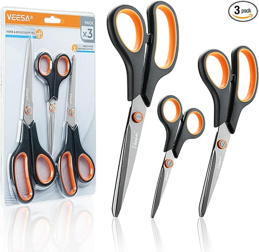 Scissors, 3-Pack Titanium Coated Non Stick Scissors (8.5’’, 7.5’’, 5.5’’) - Premium All-Purpose Cutting Tools for Craft, Office & Home Use