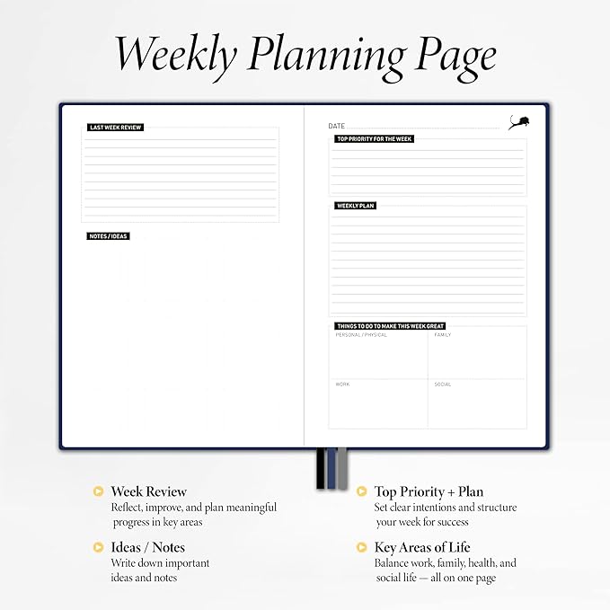 Undated Day Planner & Calendar – 6-Month Life Organizer for Productivity, Time-Management & Focus | 24-Hour Hourly Agenda for Men & Women, Vegan Leather Hardcover (Blue)