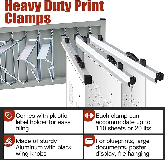 Estune 6 Pcs Blueprint Hanging Clamps Binding Strips Storage for Construction Paper Poster Plans Drawings Arts(18 Inches)