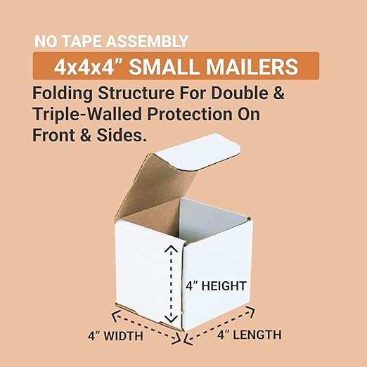 AVIDITI 4x4x4 Shipping Boxes Small (50-Pack) Heavy Duty Corrugated Cardboard Boxes for Packing, Mailing, Packaging, Moving, & Storage, Moving Supplies for Home & Office