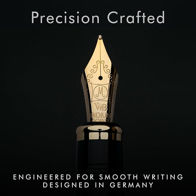 Wordsworth & Black Majesti Fountain Pen-(Black), Luxury Case, 24K Gold Finish; 18K Gilded Medium Nib- Ink Cartridges, Refillable Ink Converter-Calligraphy Pen-Best Business Gift Set for Men & Women
