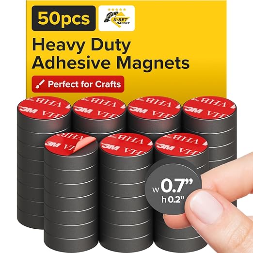 X-bet MAGNET - Adhesive Magnets - 50 Pieces - Round Disc - Strong Sticky Adhesive Backing - Ceramic Ideal for DIY, Craft, Kitchen - 0.7"x0.2"