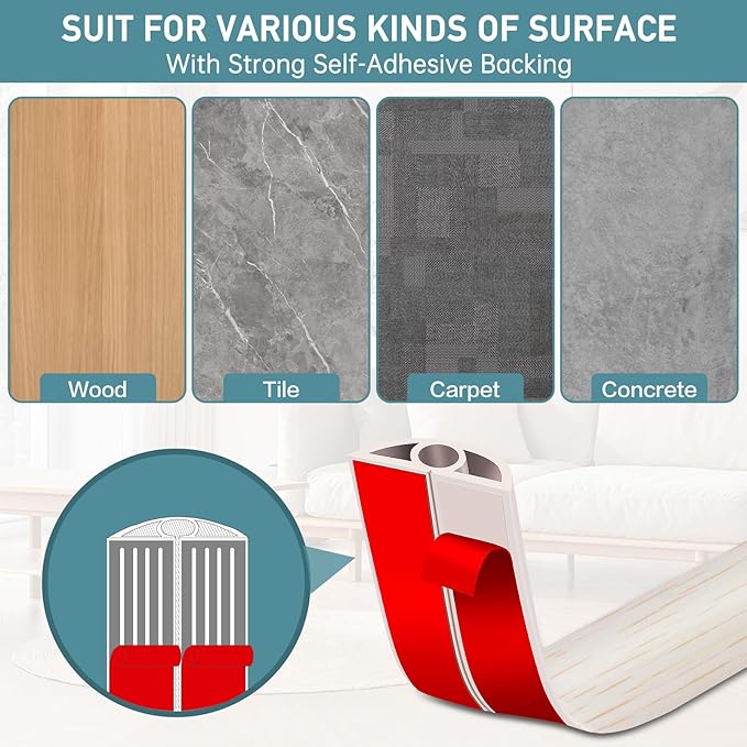 Floor Cord Cover Self Adhesive Cord Hider Floor Extension Cord Covers for Floor Power Cord Protector Cable Management Prevent Cable Trips Cable Cavity 0.32" W x 0.32" H (Beige Wood, 20Ft)