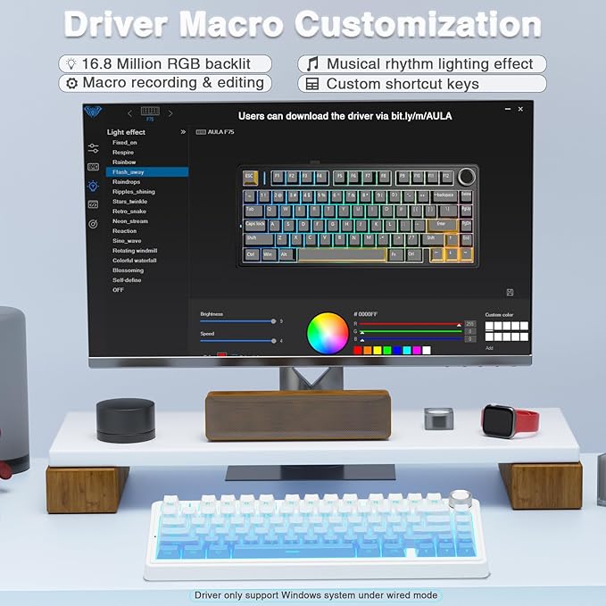 AULA F75 Pro Wireless Mechanical Keyboard,75% Hot Swappable Custom Keyboard,RGB Backlit,Pre-lubed Linear Switches,Side Printed PBT Keycaps Mechanical Gaming Keyboards,Gradient Blue