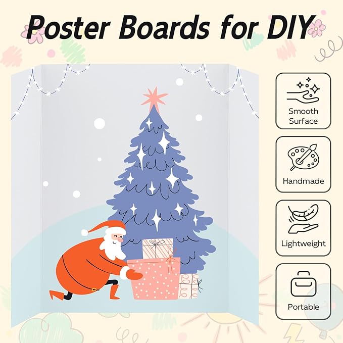 4 Pack Trifold Poster Board, 14x22 Inches White Presentation Board, Portable Display Board for Science Fair, School DIY Project and Business Exhibitions