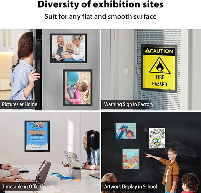 11"x 17" Self Adhesive Magnetic Sign Holder, Double Sided Window Magnetic Display Frame with Clear PVC and Strong Magnetic for Office/Store/Door/Glass/Refrigerator Display Frame(Black, 5Pack)