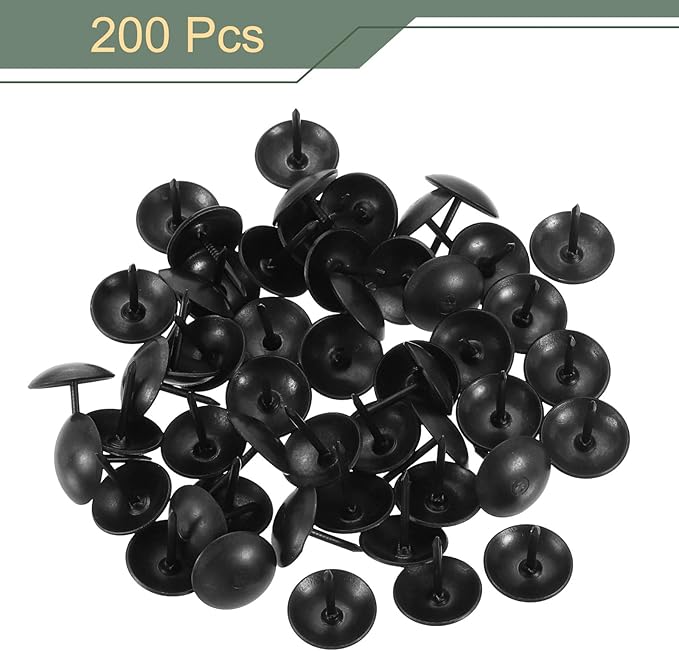 uxcell 200 Pcs Upholstery Tacks, 12 x 13mm Round Head Upholstery Nails Pins Vintage Decorative Furniture Tacks for Chairs Sofas Beds DIY Project, Black