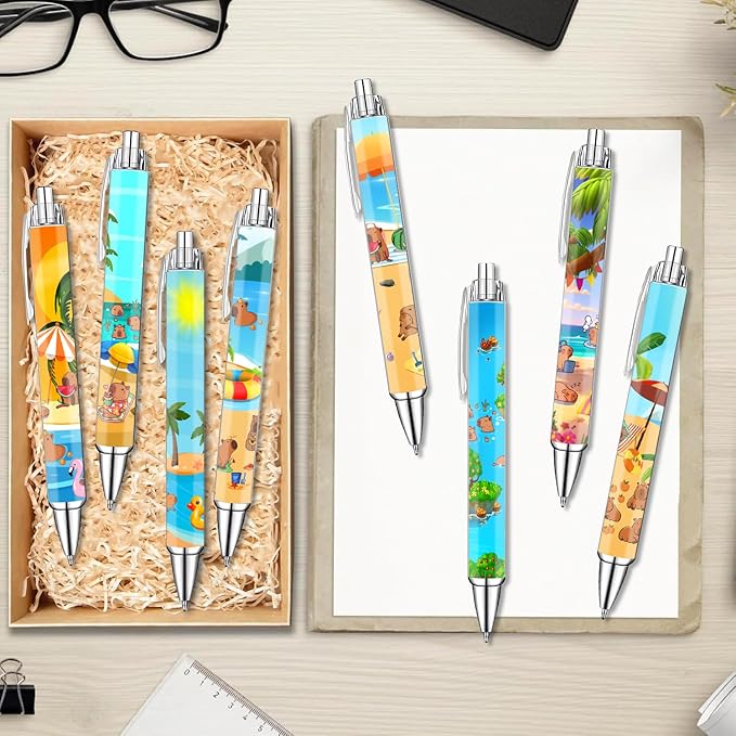 Idealmuzik 8-Pack Capybara Gel Pens – Cute Animal Pens with Unique Capybara Designs, Smooth Writing Ink Pens for School, Office, Journaling, Fun Gift for Kids, Teens & Capybara Lovers