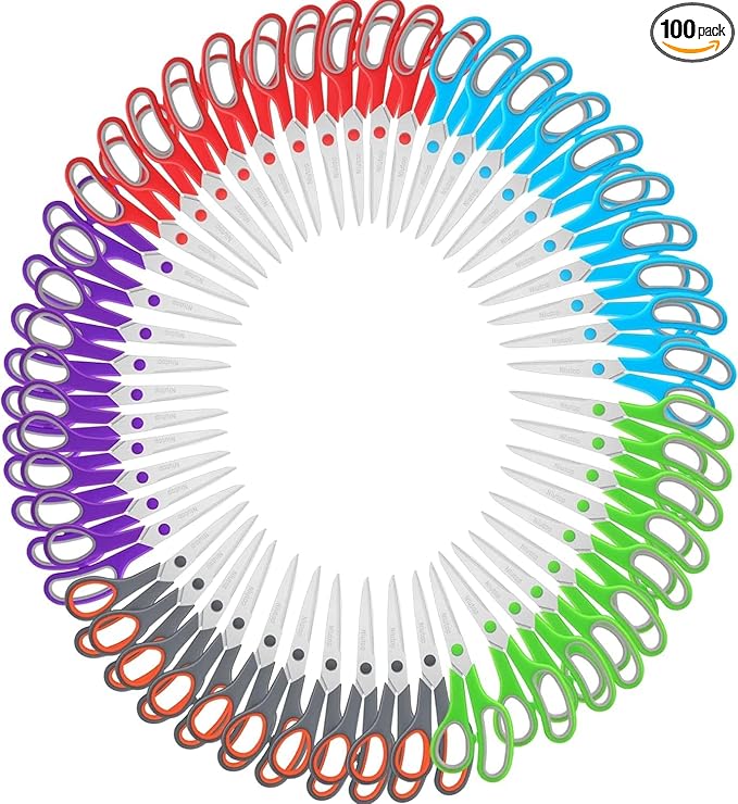 Scissors Bulk Set of 100-Pack, Niutop 8" Multipurpose Sharp Sewing Craft Fabric Scissors for Office Home High/Middle School Student Office Teacher Art Supplies, Soft Comfort-Grip Right/Left Handles