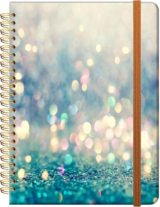 Ruled Spiral Writing Notebook,A5 Hardcover Lined College Journal for Women Lady,Fashion Puppy Watercolor Strong Twin-Wire Binding with Premium Paper,8.4" X 6",Perfect for School,Office,Home Gifts(Beautiful Blue Shiny)